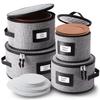 Fine China Storage Containers Hard Shell, 4 Piece Dish Storage Containers, Quilted Plate Storage Containers, Stackable Dish Organizer with Dividers, Dinnerware Storage for Moving and Seasonal Storage view 1