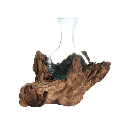 Cohasset Gifts 651VR-25 Molten Glass & Wood Sculpture Round Bottom Vase, Approximately 10" Tall