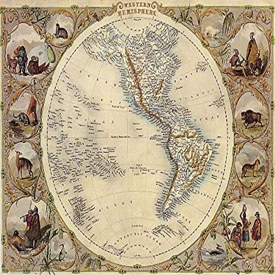 1800's Map World Globe Western Hemisphere People Animals Vintage Poster Reproduction (16 X 24 Image Size Paper)