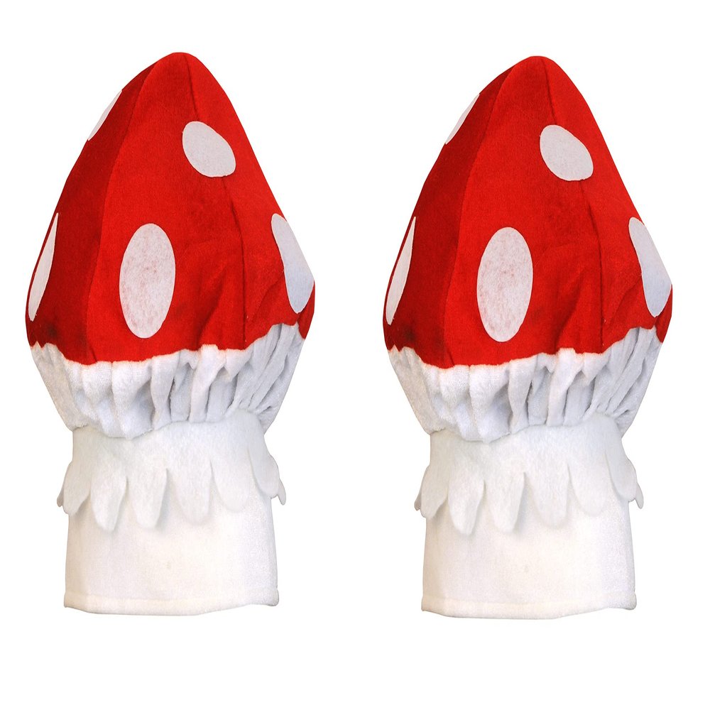Beistle Unisex Plush Mushroom Hats, 2 Pieces  Arcade Party Supplies, Birthday & Halloween Costume Dress Up, Video Game Themed Headwear, Photo Booth Props, Novelty Caps