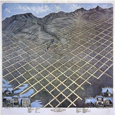 1870 EYE MAP SALT LAKE CITY UTAH LANDMARKS AMERICAN USA REPRO POSTER (16 X 24 IMAGE SIZE PAPER)