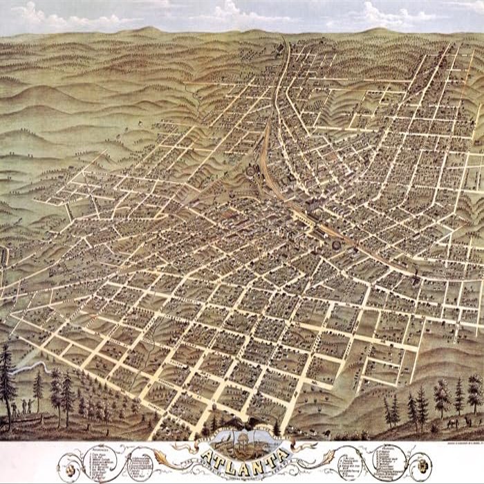 1871 Birds Eye View Map Atlanta Georgia USA Poster Reproduction (16 X 24 Image Size Paper)