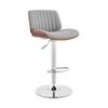 Armen Living Brock Modern Adjustable Height Swivel Gray Faux Leather and Walnut Wood Bar Stool with Chrome Base for Kitchen Island Counter view 1
