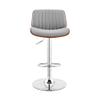 Armen Living Brock Modern Adjustable Height Swivel Gray Faux Leather and Walnut Wood Bar Stool with Chrome Base for Kitchen Island Counter view 4