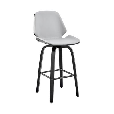 Armen Living Arabela Mid Century Modern Swivel Bar Stool for Kitchen Island Counter in Gray Faux Leather and Black Wood, 26" Seat Height