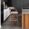 Armen Living Julius Mid Century Modern Swivel Bar Stool for Kitchen Island Counter in Gray Faux Leather and Walnut Wood, 26" Seat Height view 2