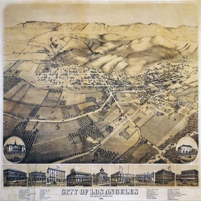 1871 Map City Los Angeles Landmarks California United States Poster Reproduction (16 X 24 IMAGE SIZE PAPER)