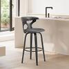 Armen Living Zenia 30" Seat Height Swivel Bar Stool in Gray Faux Leather and Black Wood view 2