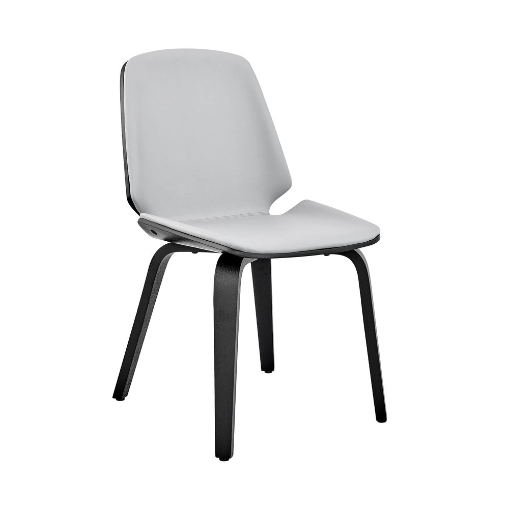 Armen Living Brinley Mid Century Modern Gray Faux Leather and Black Wood Dining Room Accent Side Chair for Kitchen Table Desk Vanity