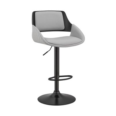 Armen Living Colby Modern Adjustable Height Swivel Gray Faux Leather and Black Wood Bar Stool with Black Base for Kitchen Island Counter