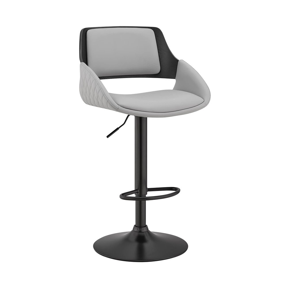 Armen Living Colby Modern Adjustable Height Swivel Gray Faux Leather and Black Wood Bar Stool with Black Base for Kitchen Island Counter