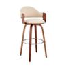 Armen Living Daxton Mid Century Modern Swivel Bar Stool for Kitchen Island Counter in Cream Faux Leather and Walnut Wood, 30" Seat Height view 1