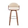 Armen Living Daxton Mid Century Modern Swivel Bar Stool for Kitchen Island Counter in Cream Faux Leather and Walnut Wood, 30" Seat Height view 4