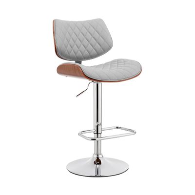 Armen Living Leland Adjustable Grey Faux Leather and Chrome Finish Bar Stool