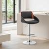Armen Living Colby Modern Adjustable Height Swivel Black Faux Leather and Walnut Wood Bar Stool with Chrome Base for Kitchen Island Counter view 2