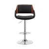 Armen Living Colby Modern Adjustable Height Swivel Black Faux Leather and Walnut Wood Bar Stool with Chrome Base for Kitchen Island Counter view 4