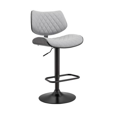 Armen Living Leland Adjustable Grey Faux Leather and Black Finish Bar Stool