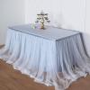 14FT Extra Long 48" Two Layered Tulle & Satin Table Skirt - Dusty Blue | White view 2