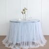 14FT Extra Long 48" Two Layered Tulle & Satin Table Skirt - Dusty Blue | White view 3