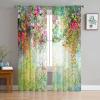 Printed House Sheer Curtains Panels Voile Rod Pocket Semi Sheer Curtains Blooming Spring, Chiffon Window Drape Treatment for Living Room Bedroom Colorful Floral Print, 52WX84H X2 view 1