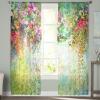 Printed House Sheer Curtains Panels Voile Rod Pocket Semi Sheer Curtains Blooming Spring, Chiffon Window Drape Treatment for Living Room Bedroom Colorful Floral Print, 52WX84H X2 view 2