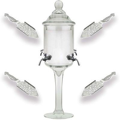 Absinthe Fountain and Spoon Set - Glass Pearl Bubble Fountain Dripper with 4 Metal Spouts, Absinthe Dripper Decanter, and Sugar Spoon Set
