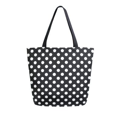 ALAZA Polka Dots Black White Large Canvas Tote Bag Reusable Grocery Shopping Bag with Handles, Heavy Duty, Washable