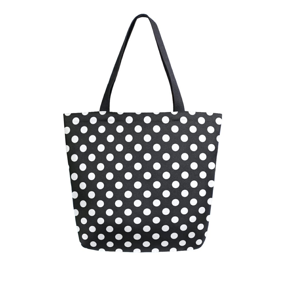 ALAZA Polka Dots Black White Large Canvas Tote Bag Reusable Grocery Shopping Bag with Handles, Heavy Duty, Washable