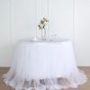 14FT Extra Long 48" Two Layered Tulle & Satin Table Skirt - White | White view 4