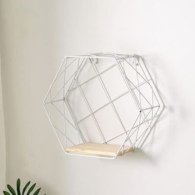 Floating Wall Shelves,Iron Metal Wall Mounted Storage Shelves,Hanging Rack Shelf Wall Decorative Display Holder Storage Racks for Living Room Bedroom Kitchen Bathroom (White,Grid(M))
