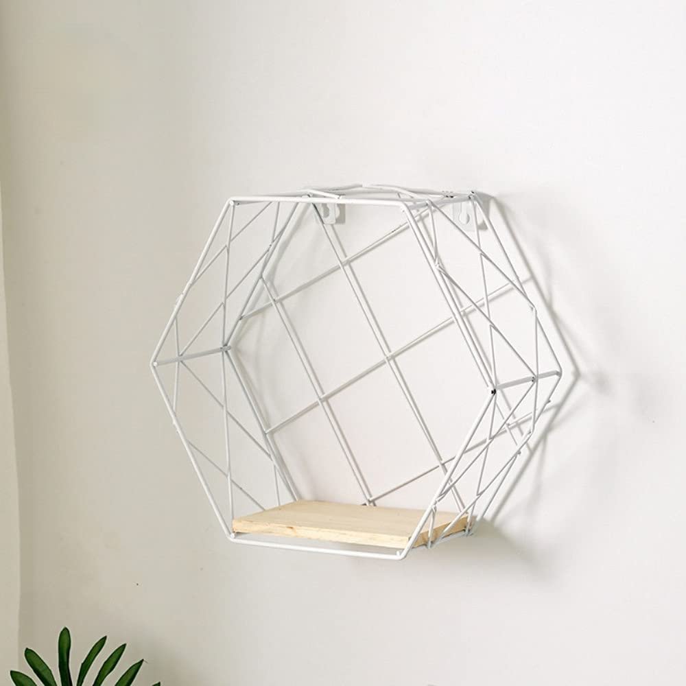 Floating Wall Shelves,Iron Metal Wall Mounted Storage Shelves,Hanging Rack Shelf Wall Decorative Display Holder Storage Racks for Living Room Bedroom Kitchen Bathroom (White,Grid(M))