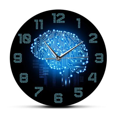 Binary Code Art Intelligence Wall Clock Silent Movement Wall Watch Company Office Decor Circuit Board Art for Geeks(No Frame)