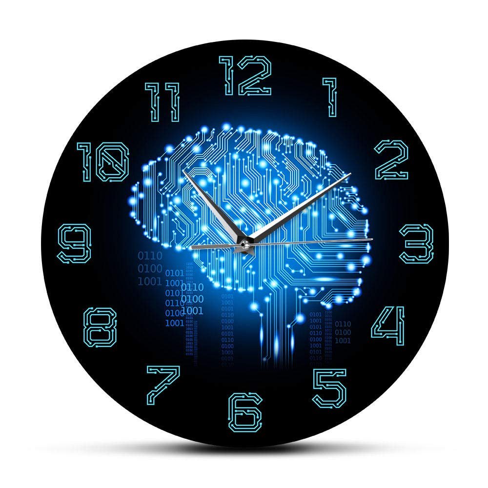 Binary Code Art Intelligence Wall Clock Silent Movement Wall Watch Company Office Decor Circuit Board Art for Geeks(No Frame)