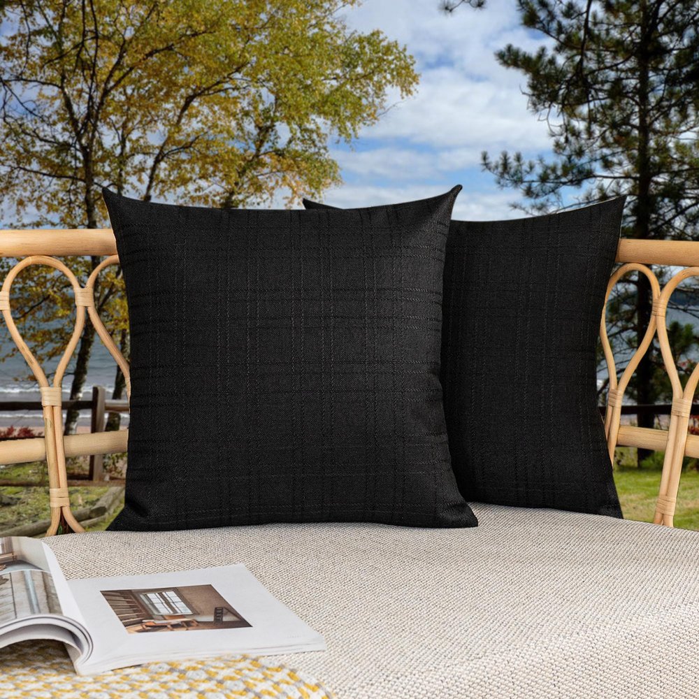 Kevin Textile Outdoor Waterproof 20x20 Pillow Covers 2 Pack, Black