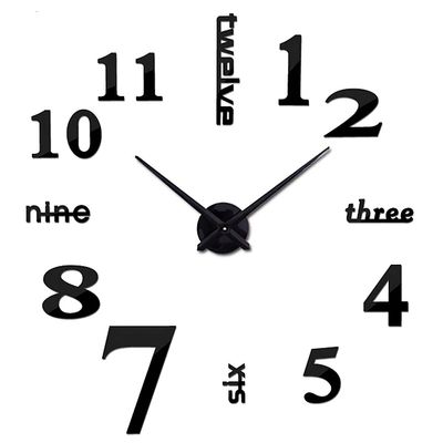 3D DIY Large Wall Clocks for Living Room Decor, Wall Clock Stickers Frameless Mirror Surface Wall Sticker Home Decor Silent Modern Wall Clocks for Bedroom Kitchen Office School Wall Decoration (Black)