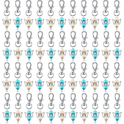 Hicarer 100 Pieces Angel Favor Keychains Angel Pearl Keychains Baptism Favor Keychain Guest Return Favors Key Chains for Girl Boy Baby Shower Wedding, Blue and Light Pink
