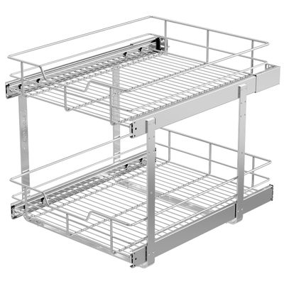 2 Tier Pull Out Cabinet Organizer 18" W X 22" D, Slide Out Drawers For Kitchen Cabinets, Pull Out Drawers For Cabinets Capacity Heavy Duty Caddy, Cabinet Pullout Shelves Chrome-Plated,Bathroom Pantry