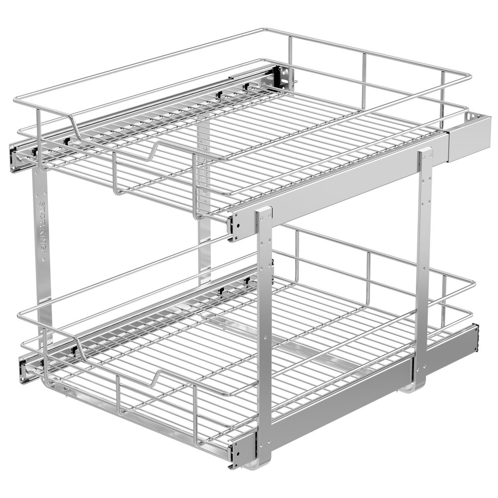 2 Tier Pull Out Cabinet Organizer 18" W X 22" D, Slide Out Drawers For Kitchen Cabinets, Pull Out Drawers For Cabinets Capacity Heavy Duty Caddy, Cabinet Pullout Shelves Chrome-Plated,Bathroom Pantry