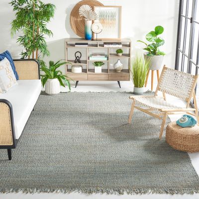 SAFAVIEH Natural Fiber Collection Area Rug - 10' x 14', Blue, Handmade Boho Fringe Woven Jute, Ideal for High Traffic Areas in Living Room, Bedroom (NF368E)