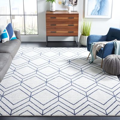 SAFAVIEH Area Rug 8x10 - Adirondack Collection - Large - Light Grey & Navy, Modern Geometric Design, Non-Shedding & Easy Cleaning, Ideal for Living Room, Bedroom, Office, Dining Space (ADR241N)