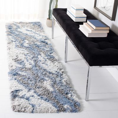 SAFAVIEH Horizon Shag Collection Runner Rug - 2' x 9', Grey & Blue, Modern Abstract Design, Non-Shedding & Easy Care, 2-inch Thick Ideal for High Traffic Areas in Living Room, Bedroom (HZN890G)