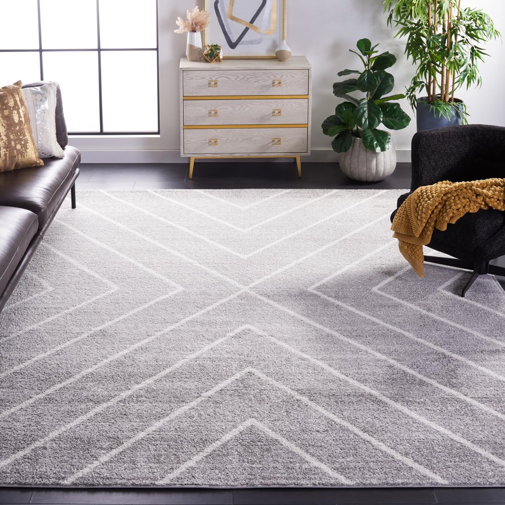 SAFAVIEH Area Rug 8x10 - Adirondack Collection - Large - Grey & Ivory, Modern Geometric Design, Non-Shedding & Easy Cleaning, Ideal for Living Room, Bedroom, Office, Dining Space (ADR251G)