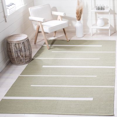 SAFAVIEH Montauk Collection Accent Rug - 4' x 6', Light Green & Ivory, Handmade Flat Weave Boho Farmhouse Cotton Modern Stripe, Ideal for High Traffic Areas in Entryway, Living Room, Bedroom (MTK311J)