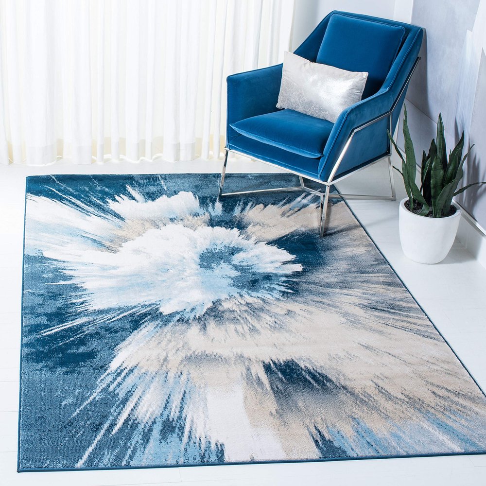 SAFAVIEH Area Rug 8x10 - Lagoon Collection - Large - Beige & Blue, Modern Abstract Design, Non-Shedding & Easy Cleaning, Ideal for Living Room, Bedroom, Office, Dining Space (LGN202B)
