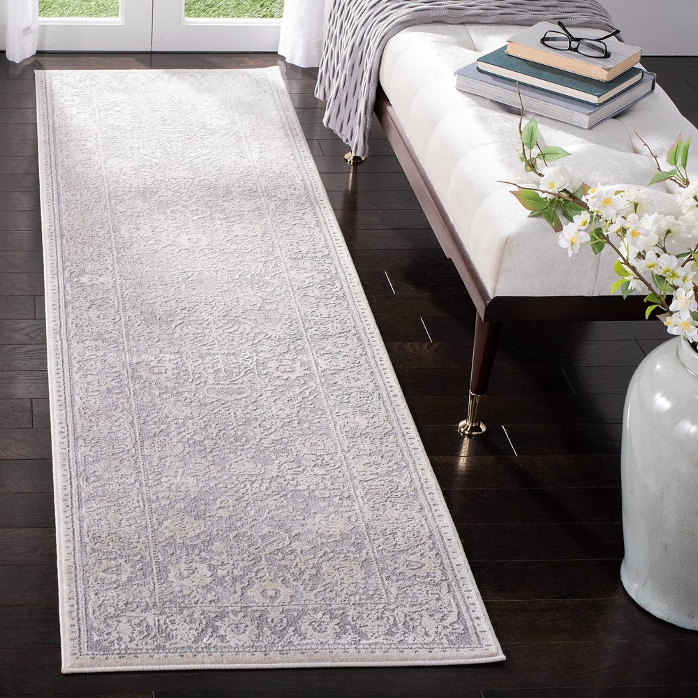 SAFAVIEH Reflection Collection Runner Rug - 2'3" x 14', Light Grey & Cream, Non-Shedding & Easy Cleaning, Ideal for Living Room, Bedroom (RFT663C)