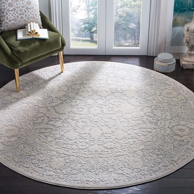 SAFAVIEH Area Rug 3' Round - Reflection Collection - Light Grey & Cream, Non-Shedding & Easy Cleaning, Ideal for Foyer, Living Room, Bedroom (RFT667C)