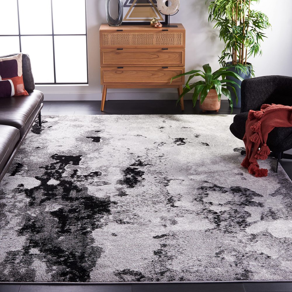 SAFAVIEH Area Rug 8x10 - Adirondack Collection - Large - Grey & Black, Modern Abstract Design, Non-Shedding & Easy Cleaning, Ideal for Living Room, Bedroom, Office, Dining Space (ADR134Z)