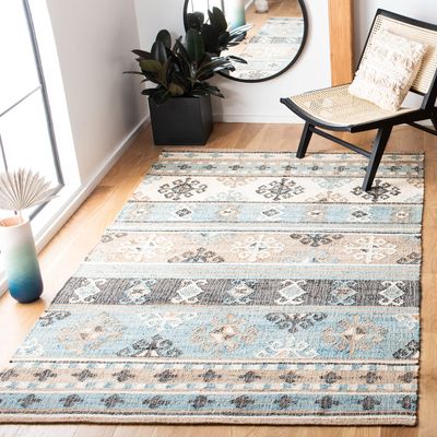 SAFAVIEH Kilim Collection Accent Rug - 3' x 5', Blue & Ivory, Flat Weave Jute Design, Ideal for High Traffic Areas in Entryway, Living Room, Bedroom (KLM754M)