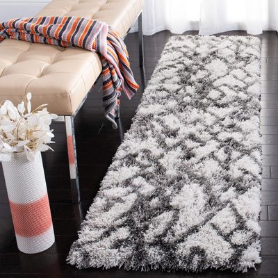 SAFAVIEH Horizon Shag Collection Runner Rug - 2' x 9', Grey & Ivory, Modern Abstract Design, Non-Shedding & Easy Care, 2-inch Thick Ideal for High Traffic Areas in Living Room, Bedroom (HZN894F)