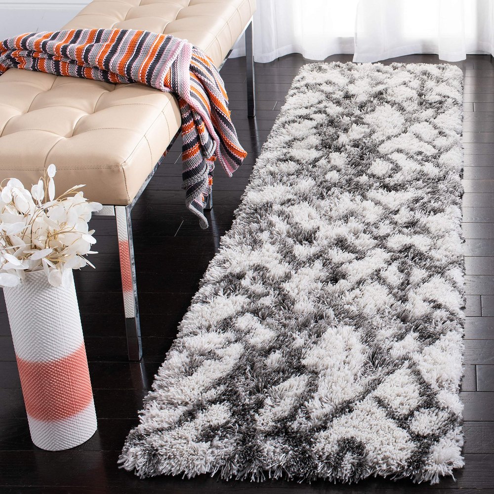 SAFAVIEH Horizon Shag Collection Runner Rug - 2' x 9', Grey & Ivory, Modern Abstract Design, Non-Shedding & Easy Care, 2-inch Thick Ideal for High Traffic Areas in Living Room, Bedroom (HZN894F)